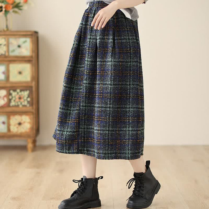 Buddha Stones Fall Winter Minimalist Classic Pleated Plaid Women's Skirt With Pockets - image 12