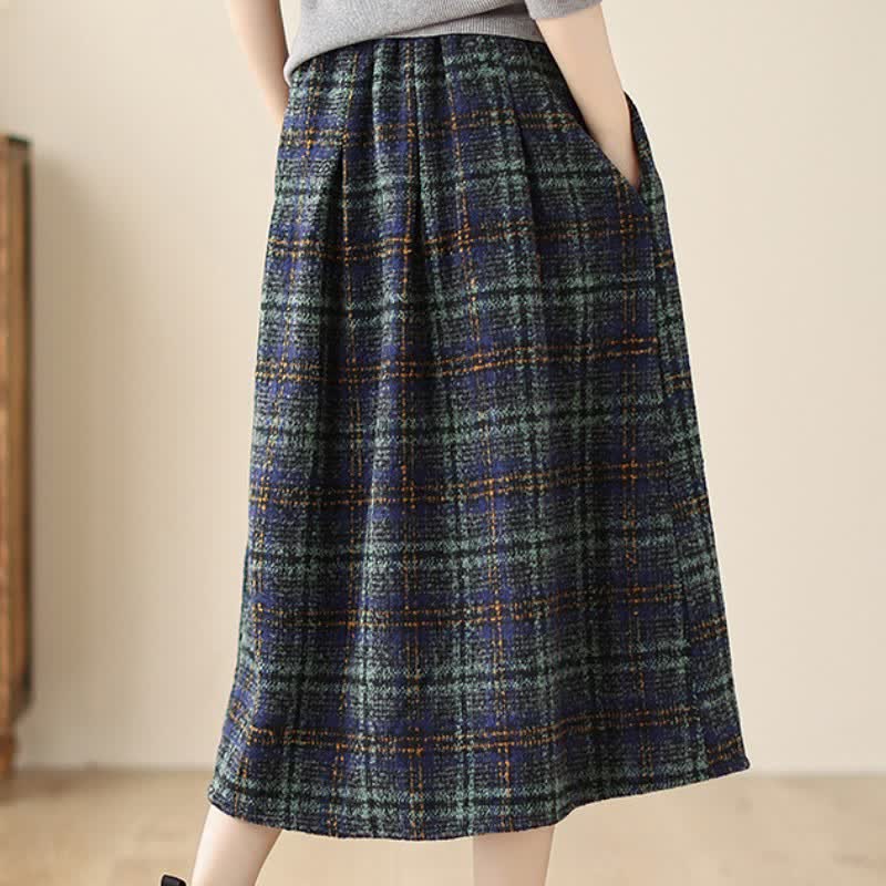 Buddha Stones Fall Winter Minimalist Classic Pleated Plaid Women's Skirt With Pockets - image 14