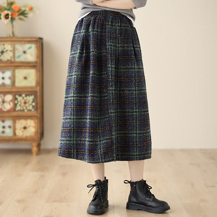 Buddha Stones Fall Winter Minimalist Classic Pleated Plaid Women's Skirt With Pockets - image 11