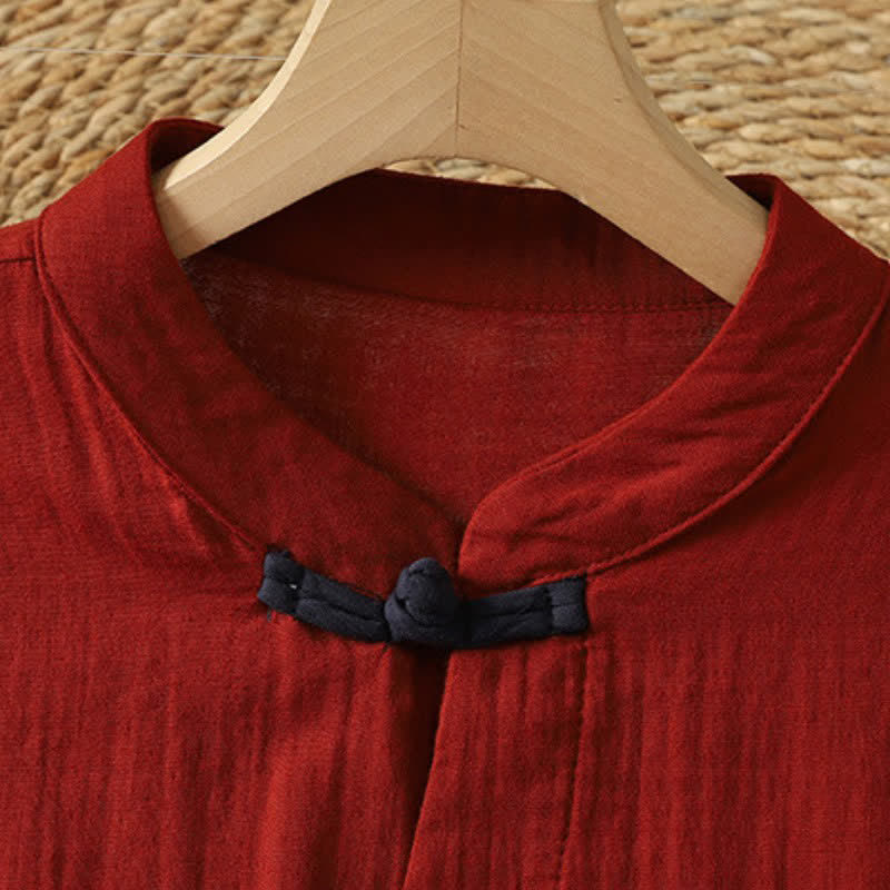 Buddha Stones Spring Summer Vintage Tang Style Frog Button Solid Cotton Linen Women's Long Sleeve Shirts - image 5