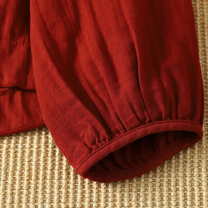 Buddha Stones Spring Summer Vintage Tang Style Frog Button Solid Cotton Linen Women's Long Sleeve Shirts - image 7