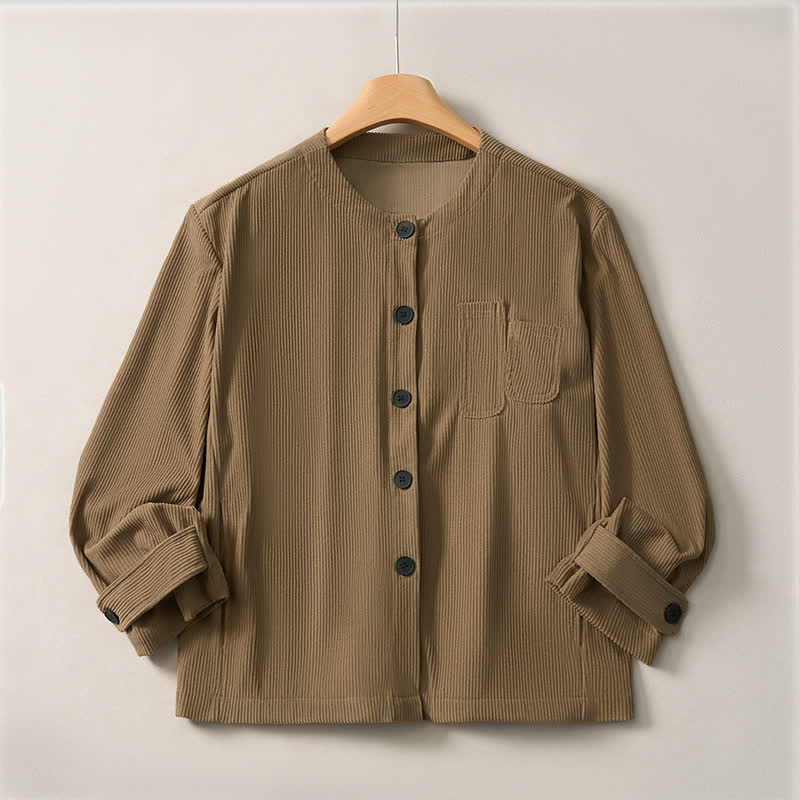 Buddha Stones Fall Winter Casual Vintage Button-Up Solid Corduroy Women's Long Sleeve Shirts With Pockets - image 1