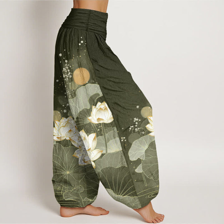 Buddha Stones Cotton Oriental Lotus Leaf Pattern Women's Elastic Waist Harem Pants - image 7