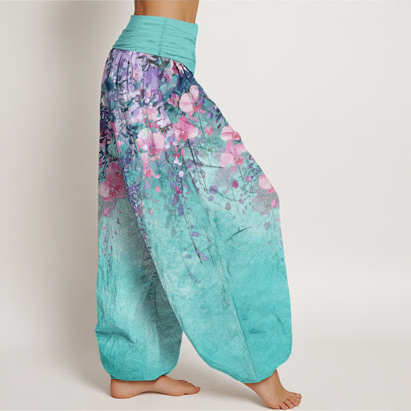 Buddha Stones Cotton Artistic Garden Bloom Pattern Women's Elastic Waist Harem Pants - image 2