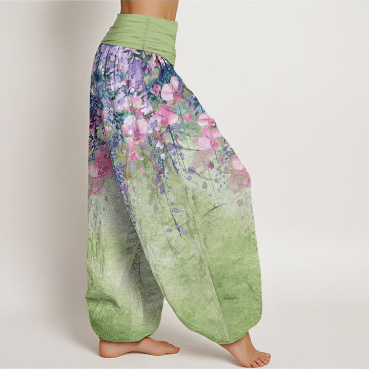 Buddha Stones Cotton Artistic Garden Bloom Pattern Women's Elastic Waist Harem Pants - image 7