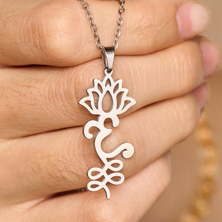 Buddha Stones Titanium Steel Openwork Lotus Pendant Protection Necklace - image 4