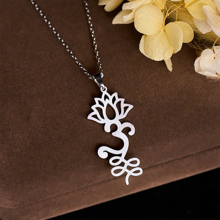 Buddha Stones Titanium Steel Openwork Lotus Pendant Protection Necklace - image 1