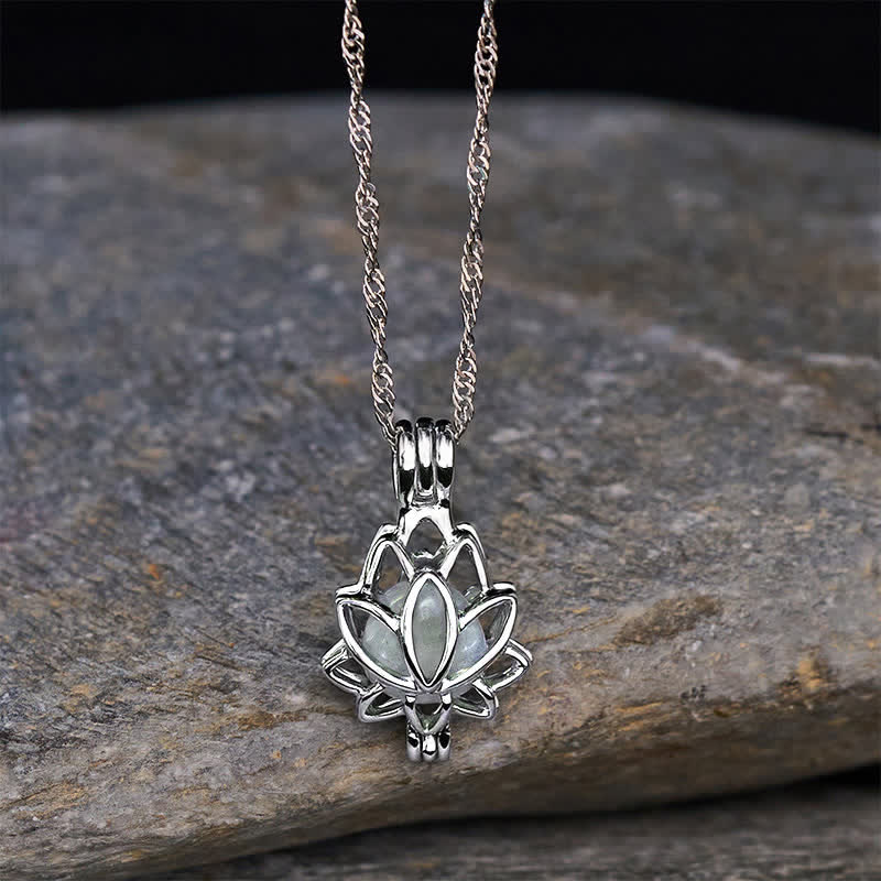 Buddha Stones Moonstone Titanium Steel Cutout Lotus Meditation Pendant Necklace - image 4