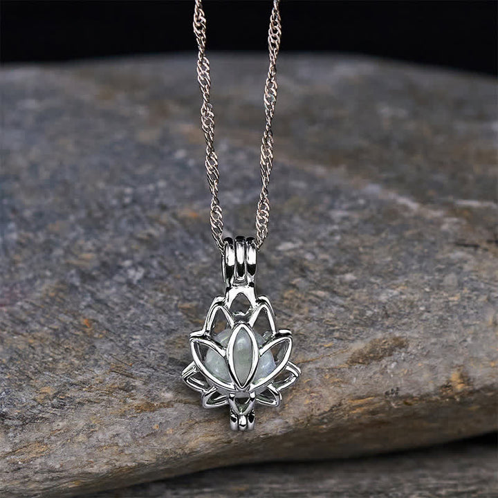 Buddha Stones Moonstone Titanium Steel Cutout Lotus Meditation Pendant Necklace - image 4