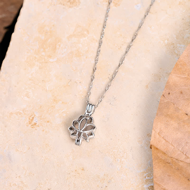 Buddha Stones Moonstone Titanium Steel Cutout Lotus Meditation Pendant Necklace - image 1