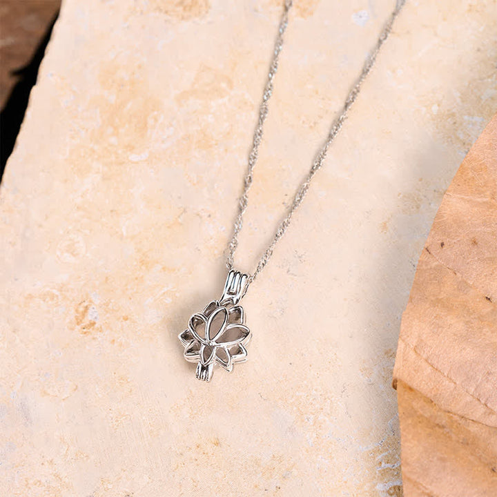 Buddha Stones Moonstone Titanium Steel Cutout Lotus Meditation Pendant Necklace - image 1