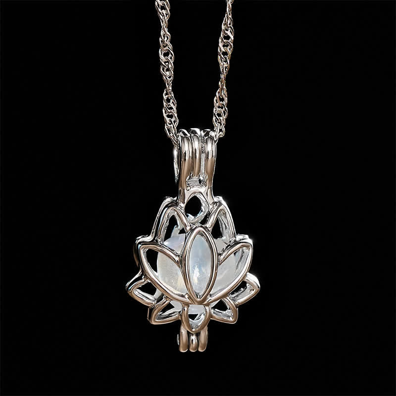 Buddha Stones Moonstone Titanium Steel Cutout Lotus Meditation Pendant Necklace - image 3