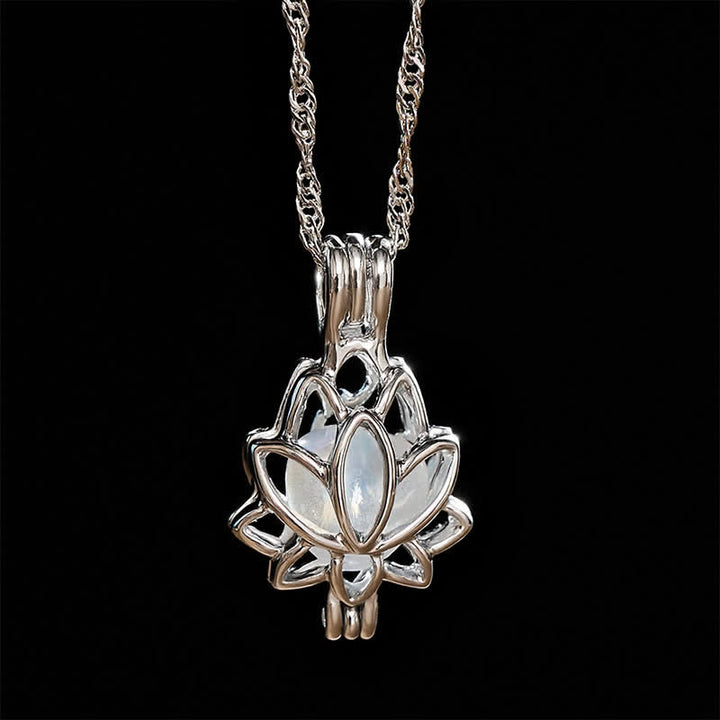 Buddha Stones Moonstone Titanium Steel Cutout Lotus Meditation Pendant Necklace - image 3