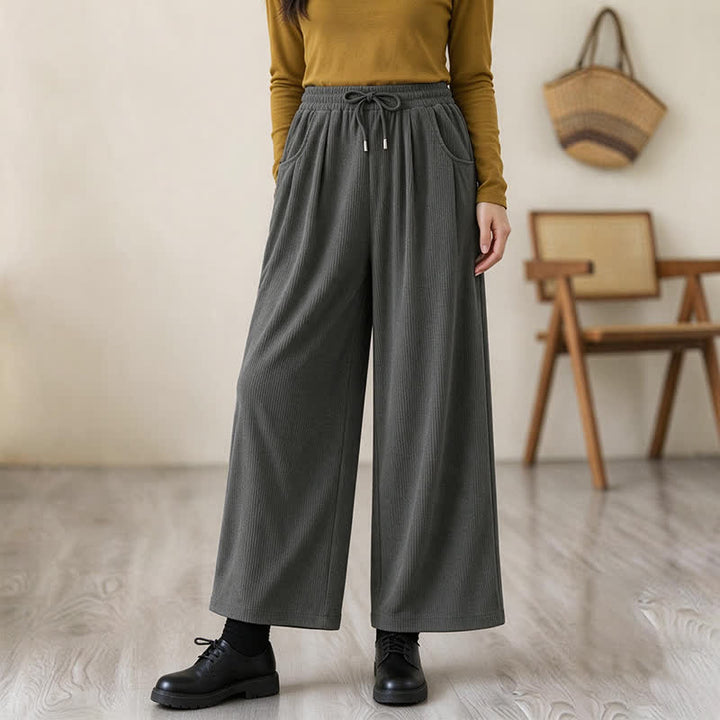 Buddha Stones Fall Winter Casual Minimalist Drawstring Solid Long Pants Corduroy Women's Straight Leg Pants With Pockets - image 15