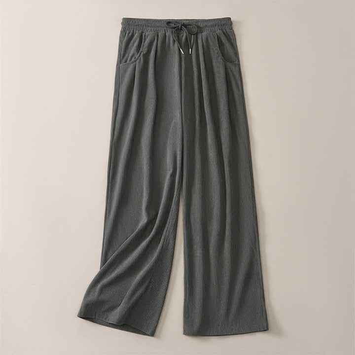 Buddha Stones Fall Winter Casual Minimalist Drawstring Solid Long Pants Corduroy Women's Straight Leg Pants With Pockets - image 17