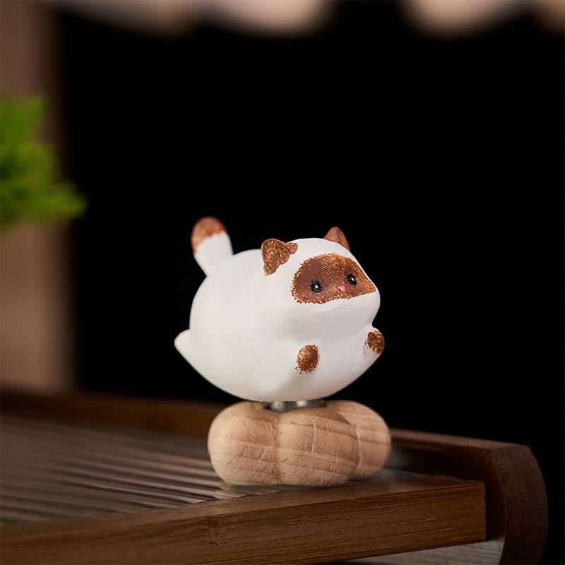 Buddha Stones Beech Wood Rotating Cat Dog Tea Pet Cute Animal Decor - image 1