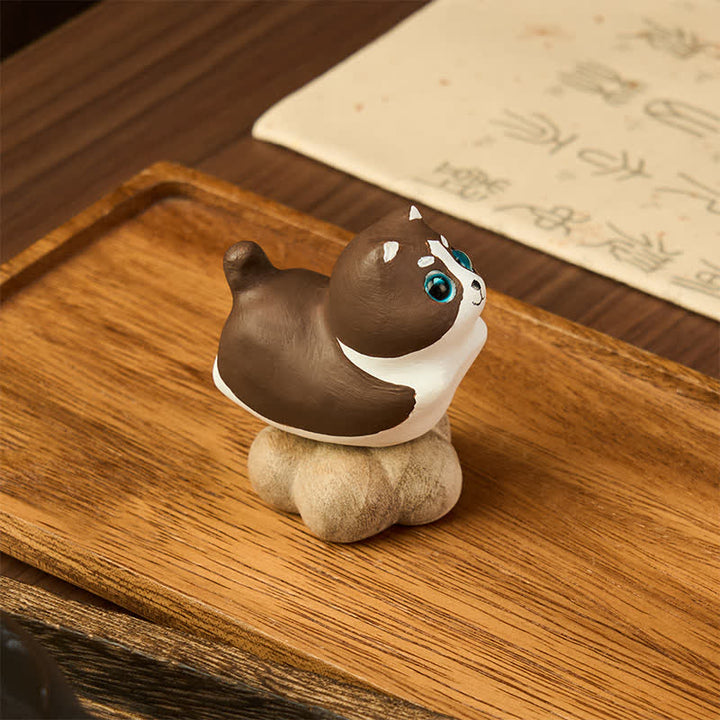 Buddha Stones Beech Wood Rotating Cat Dog Tea Pet Cute Animal Decor - image 16