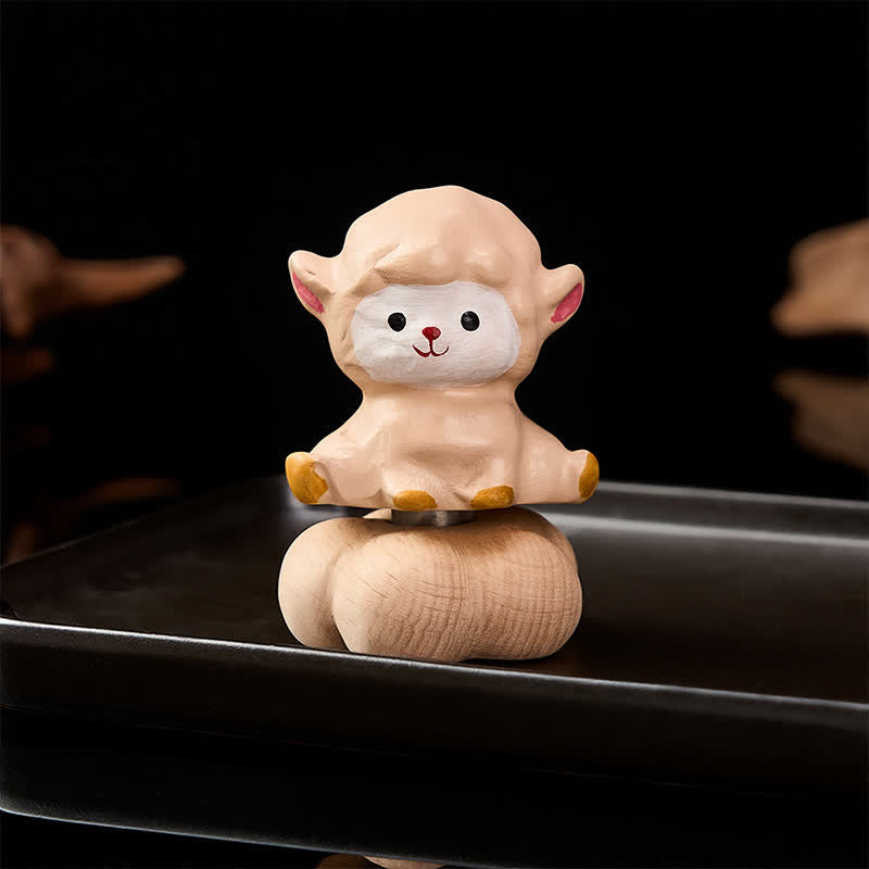 Buddha Stones Year of the Goat Beech Wood Rotating Sheep Lamb Tea Pet Cute Animal Decor - image 1