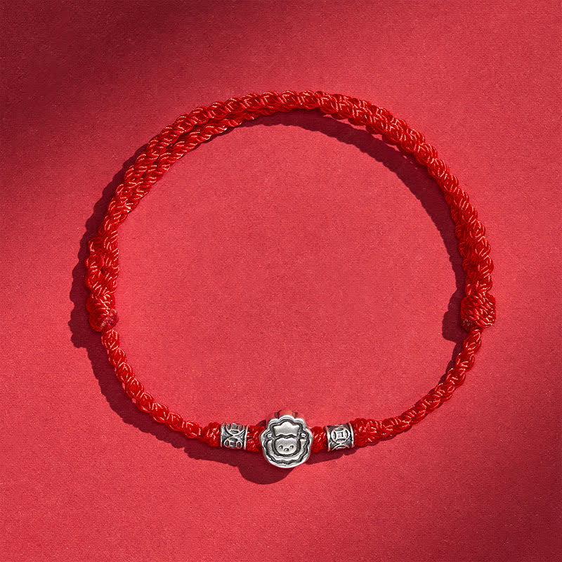 Buddha Stones Year of the Goat 999 Sterling Silver Cute Sheep Red String Luck Protection Bracelet - Red - image 1