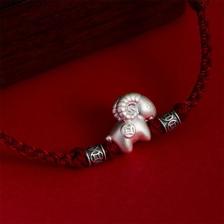 Buddha Stones Year of the Goat 999 Sterling Silver Sheep String Strength Bracelet - image 11