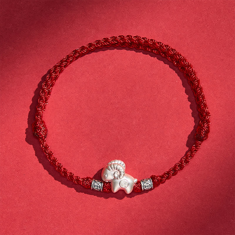 Buddha Stones Year of the Goat 999 Sterling Silver Sheep String Strength Bracelet - Dark Red - image 8