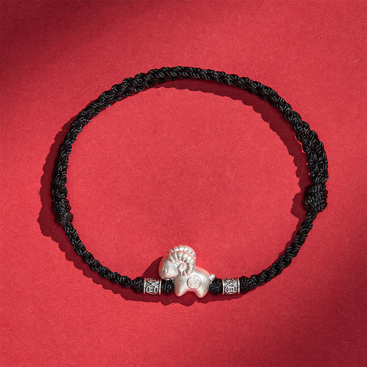 Buddha Stones Year of the Goat 999 Sterling Silver Sheep String Strength Bracelet - Black - image 12