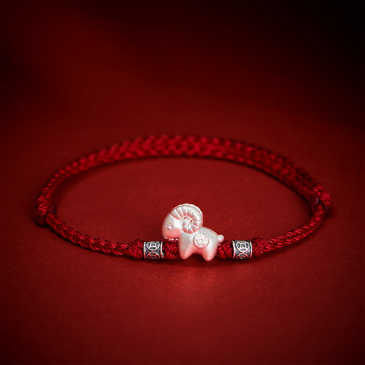 Buddha Stones Year of the Goat 999 Sterling Silver Sheep String Strength Bracelet - image 9