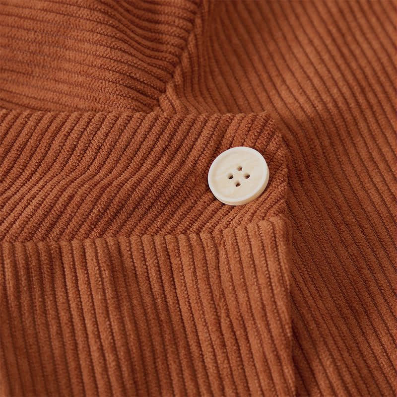 Buddha Stones Fall Winter Casual Mandarin Collar Asymmetric Front Solid Corduroy Women's Long Sleeve Shirts With Pockets - image 6