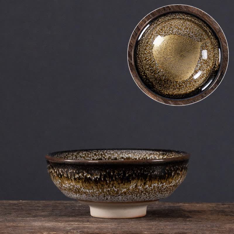 Buddha Stones Dark Speckled Maple Leaf Ceramic Tea Cup - Yellow Leaf - image 4