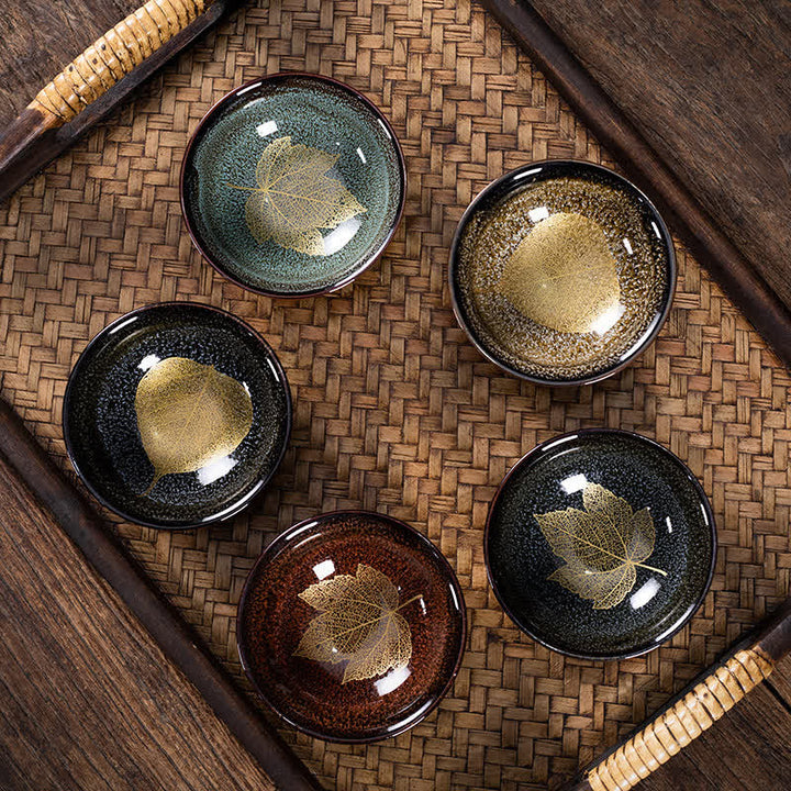 Buddha Stones Dark Speckled Maple Leaf Ceramic Tea Cup - image 0