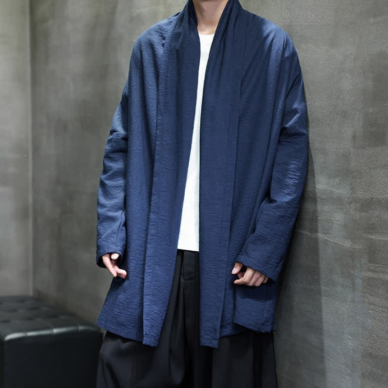 Buddha Stones Fall Classic Minimalist Solid Men's Kimono With Pocket - image 19