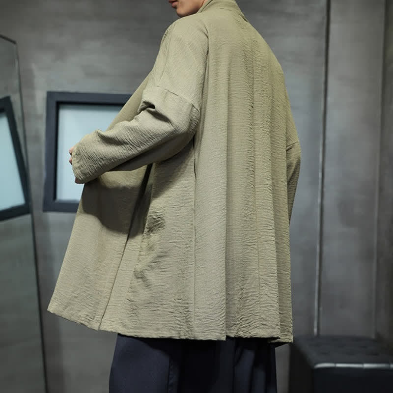 Buddha Stones Fall Classic Minimalist Solid Men's Kimono With Pocket - image 4