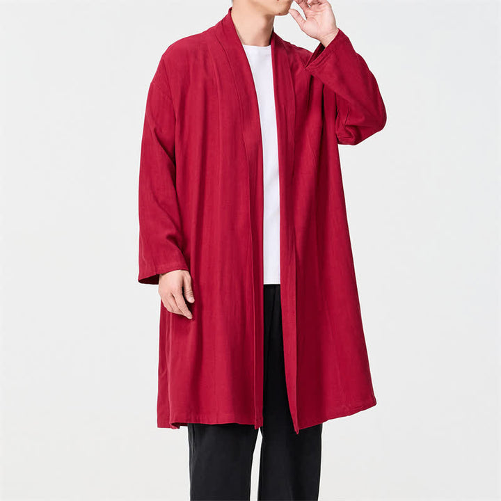 Buddha Stones Fall Minimalist Retro Tang Style Solid Men's Kimono - Crimson - US/UK/AU48，EU58(5XL) - image 17