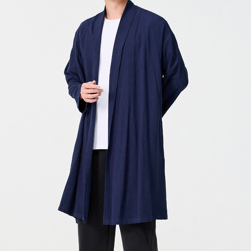 Buddha Stones Fall Minimalist Retro Tang Style Solid Men's Kimono - image 6
