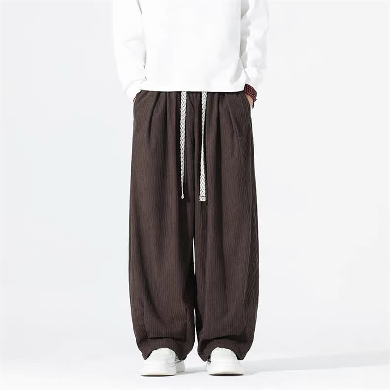 Buddha Stones Spring Fall Basic Drawstring Solid Ankle Pants Corduroy Men's Straight Leg Pants With Pockets - SaddleBrown - US/UK/AU46，EU56 (5XL) - image 9