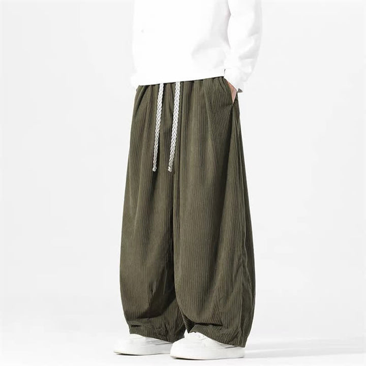 Buddha Stones Spring Fall Basic Drawstring Solid Ankle Pants Corduroy Men's Straight Leg Pants With Pockets - DarkOliveGreen - US/UK/AU46，EU56 (5XL) - image 0