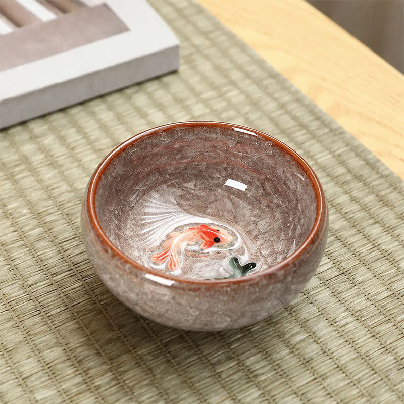 Buddha Stones Ceramic Koi Fish Success Crackle Glaze Gongfu Tea Cup - Coral - image 7