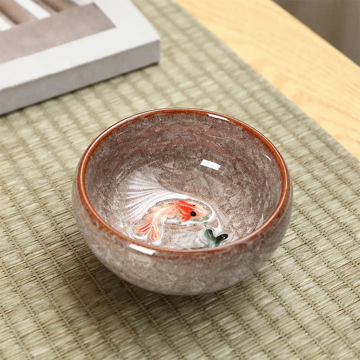 Buddha Stones Ceramic Koi Fish Success Crackle Glaze Gongfu Tea Cup - Coral - image 7