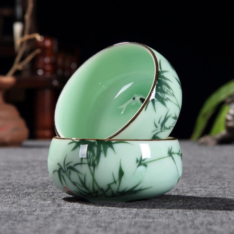Buddha Stones Traditional Koi Fish Lotus Landscape Ceramic Personal Tea Cup - image 15