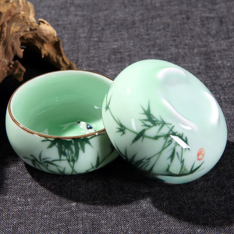 Buddha Stones Traditional Koi Fish Lotus Landscape Ceramic Personal Tea Cup - image 14