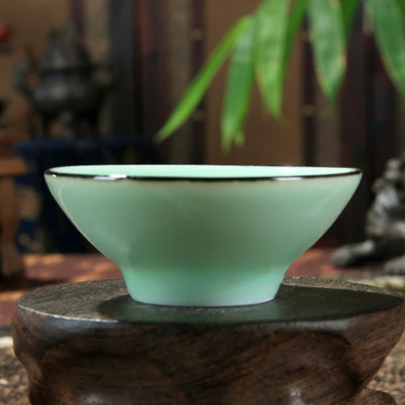Buddha Stones Hand-Painted Celadon Ceramic Lotus Koi Douli Tea Cup - image 9