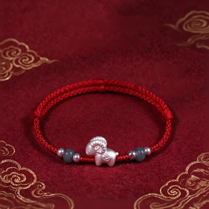 Buddha Stones Year of the Goat Hand-Woven 999 Sterling Silver Chinese Zodiac Goat Luck Red String Bracelet - Red(Wrist Circumference: 5.9-6.7 in /15-17 cm) - image 0