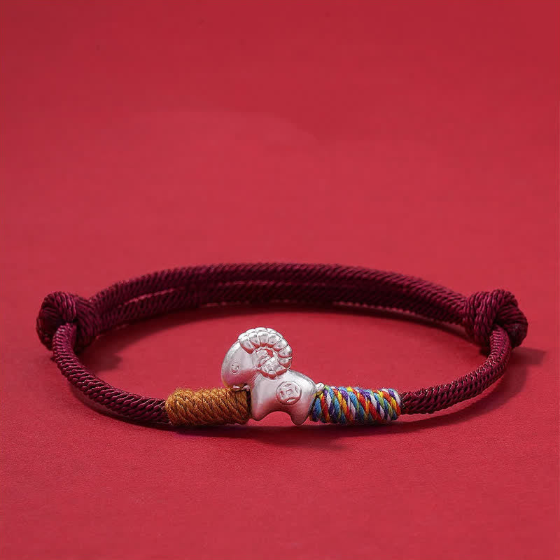 Buddha Stones Year of the Goat 999 Sterling Silver Hand-Woven Red String Chinese Zodiac Sheep Lucky Bracelet - image 1