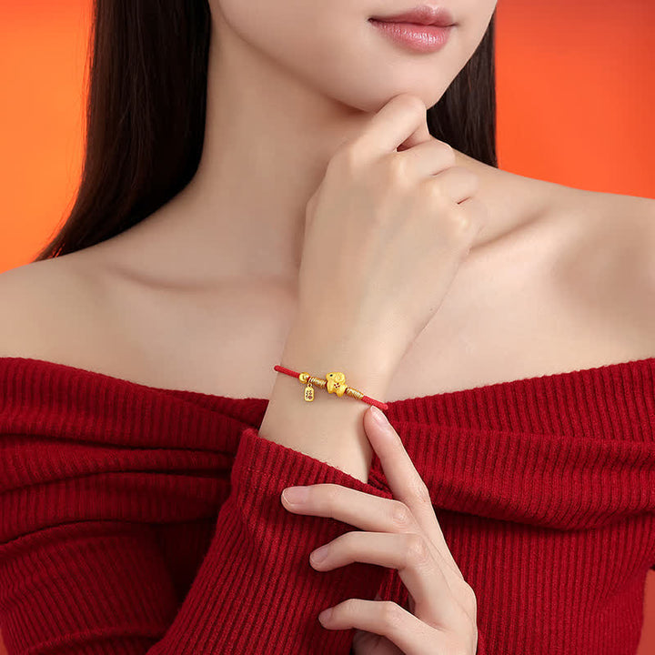 Buddha Stones Year of the Goat 925 Sterling Silver Sheep Ram Braided Red String Fu Character Charm Bracelet - image 2