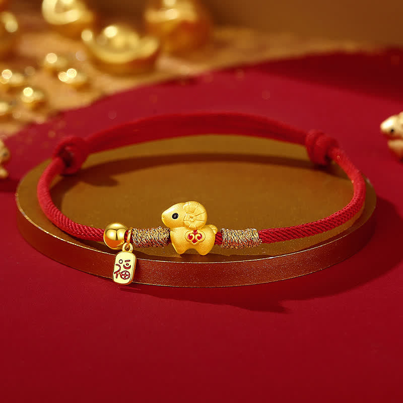 Buddha Stones Year of the Goat 925 Sterling Silver Sheep Ram Braided Red String Fu Character Charm Bracelet - Lucky Sheep(Wrist Circumference: 5.9-6.7 in /15-17 cm) - Silver(Purity ♥ Intuition) - image 0