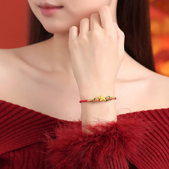 Buddha Stones Year of the Goat 999 Sterling Silver Red String Auspicious Goat Ingot Charm Luck Braided Bracelet - image 4