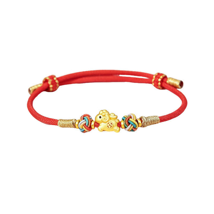 Buddha Stones Year of the Goat 999 Sterling Silver Red String Auspicious Goat Ingot Charm Luck Braided Bracelet - image 3