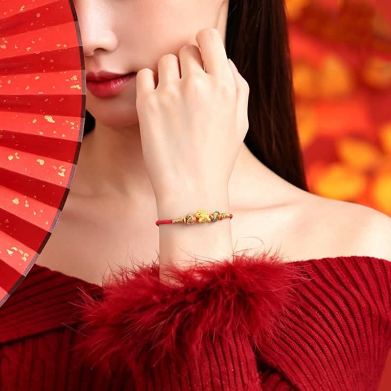 Buddha Stones Year of the Goat 999 Sterling Silver Red String Auspicious Goat Ingot Charm Luck Braided Bracelet - image 9