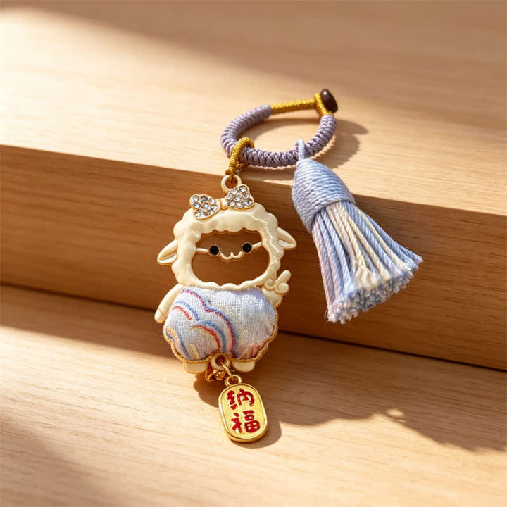 Buddha Stones Year of the Goat Song Brocade Fu Character Blessing Lamb Tassel Keychains - image 19
