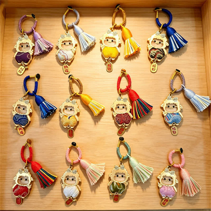 Buddha Stones Year of the Goat Song Brocade Fu Character Blessing Lamb Tassel Keychains - image 22